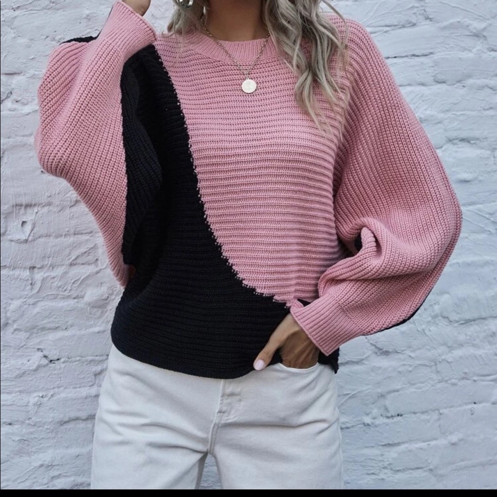 Block color knit sweater